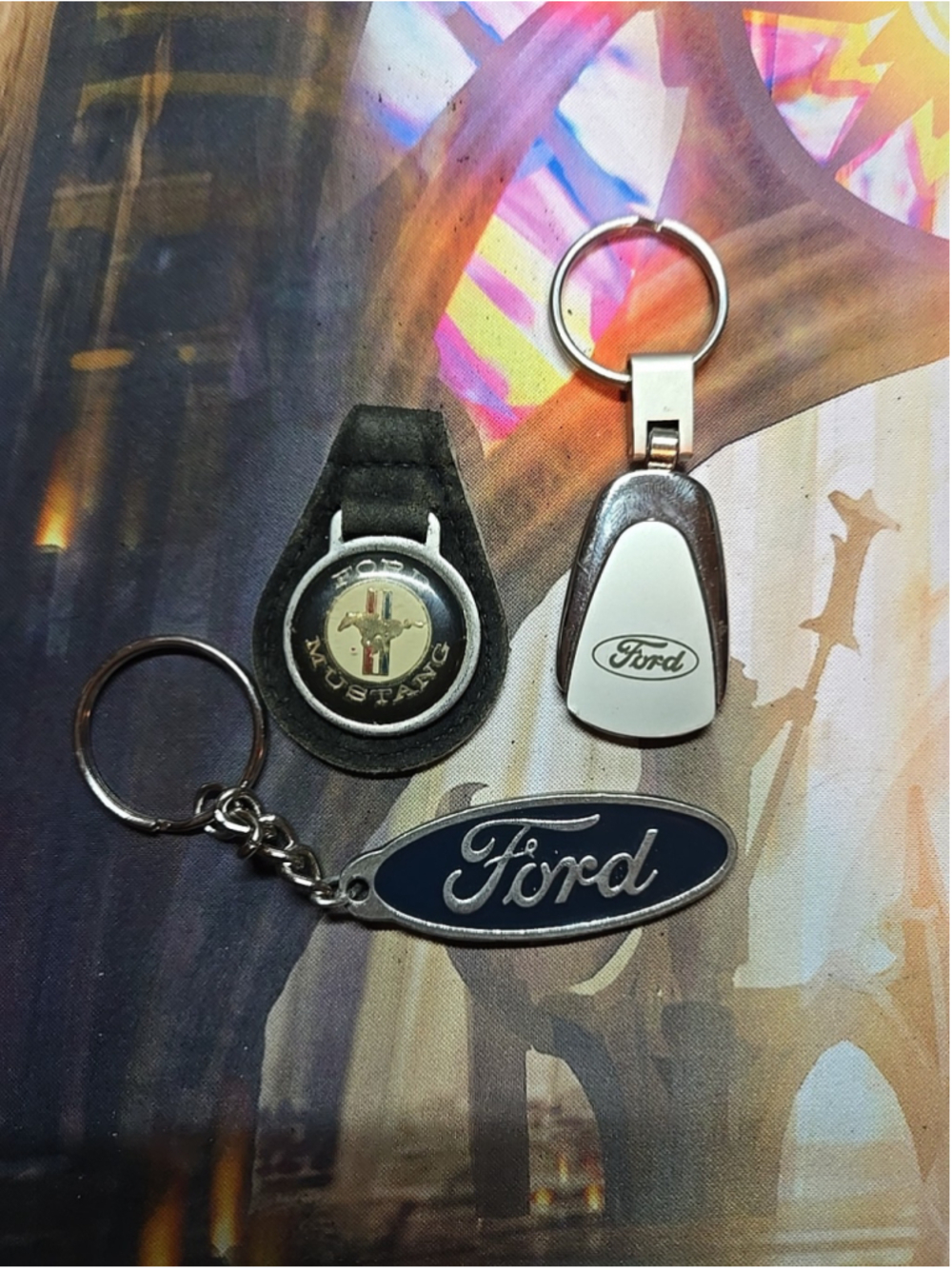 Lot Of 3 Vintage Ford Advertising Key Ring Keychain Leather Fob Ford Racing